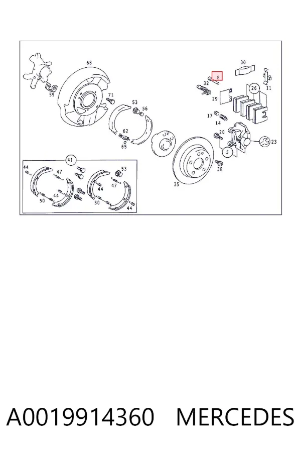 Kit de reparação das sapatas do freio A0019914360 Mercedes