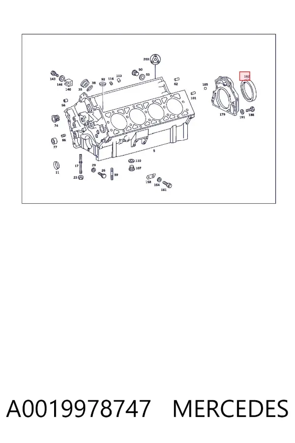 Vedação traseira de cambota de motor A0019978747 Mercedes