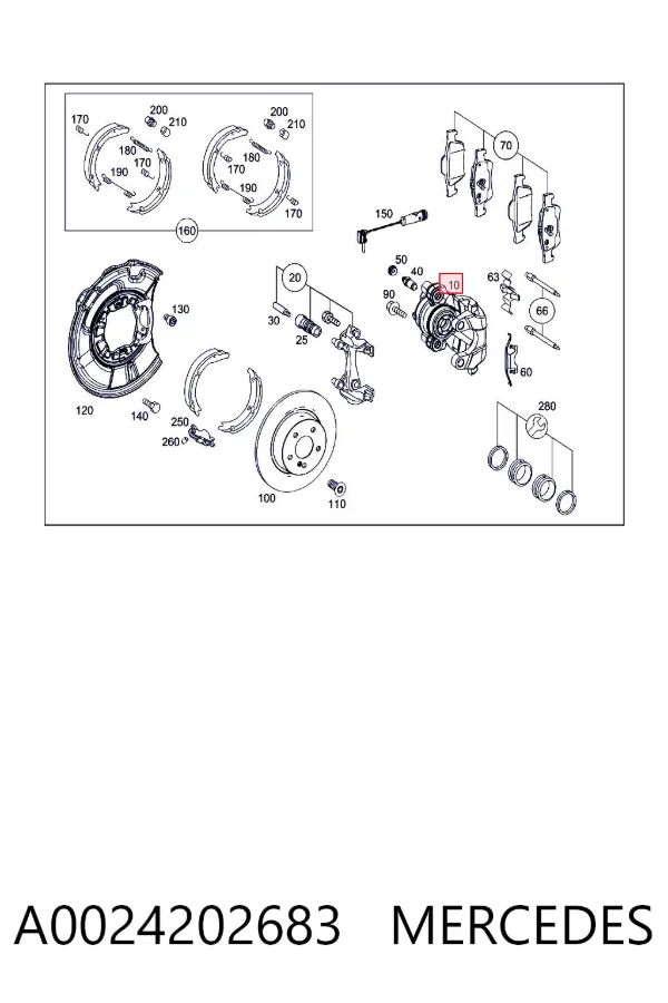 Suporte do freio traseiro direito A0024202683 Mercedes