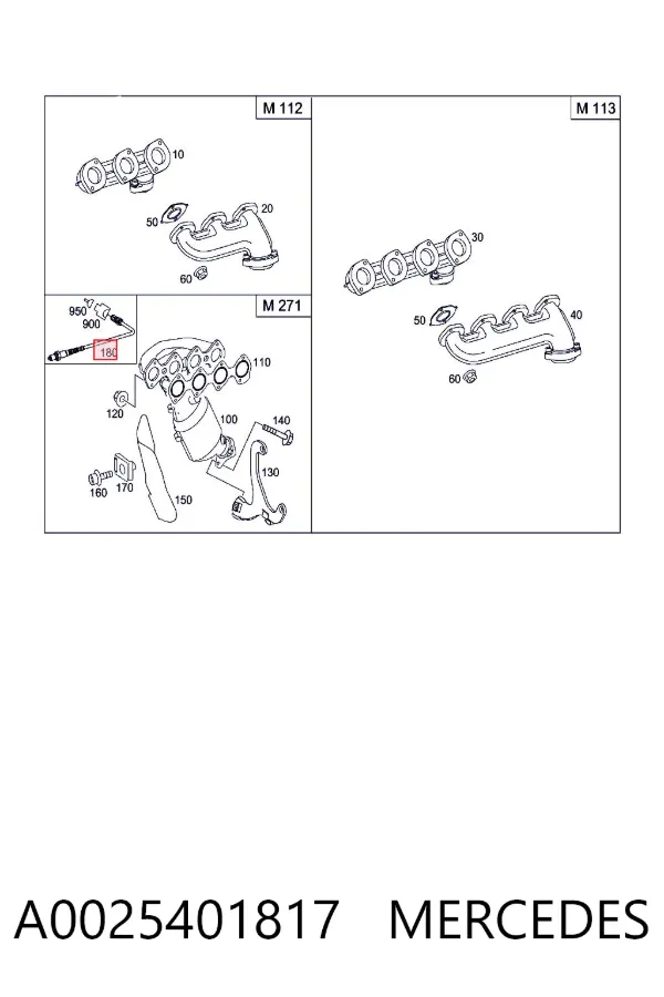 Sonda lambda, sensor de oxigênio até o catalisador A0025401817 Mercedes