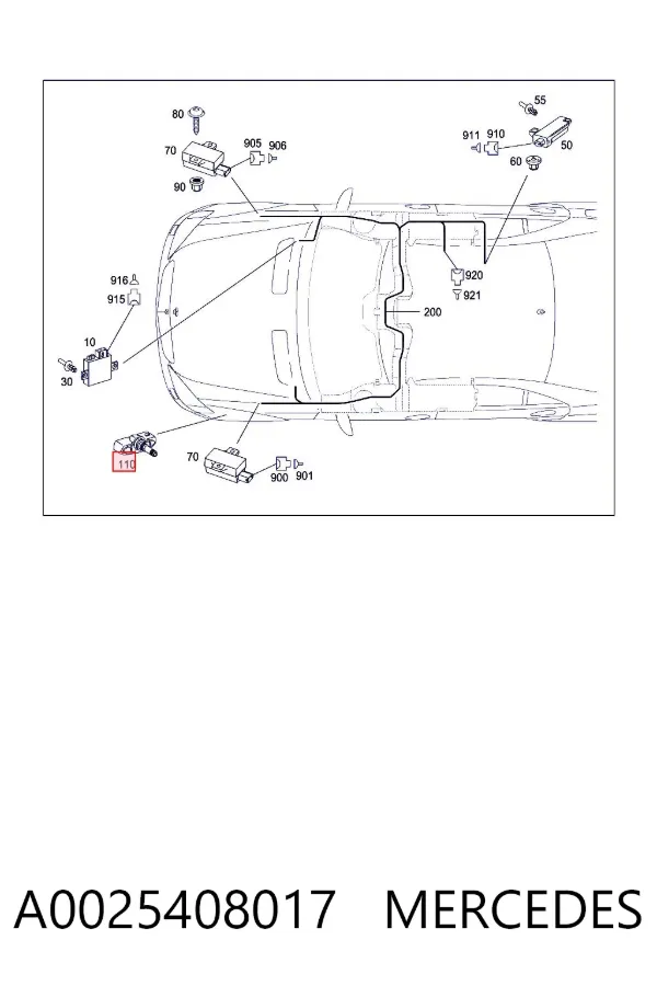 Sensor de pressão de ar nos pneus A0025408017 Mercedes