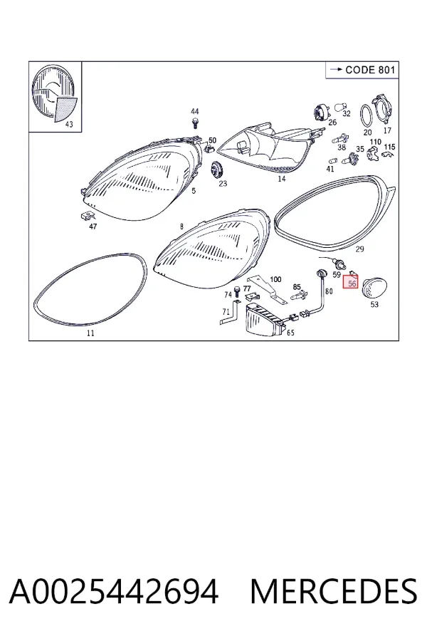 Lâmpada das luzes de posição dianteiras A0025442694 Mercedes