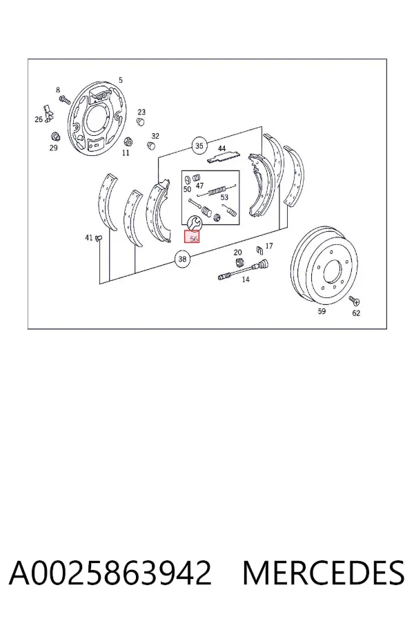Kit de montagem das sapatas traseiras de tambor A0025863942 Mercedes