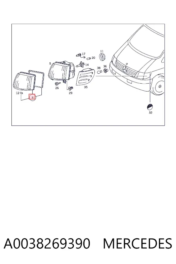 Vidro da luz esquerda A0038269390 Mercedes