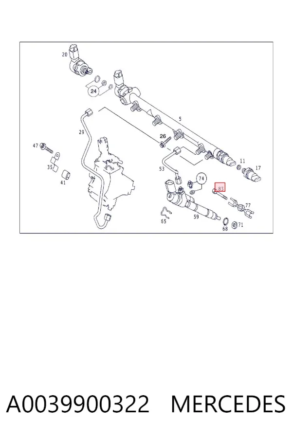 Parafuso de fixação do injetor A0039900322 Mercedes