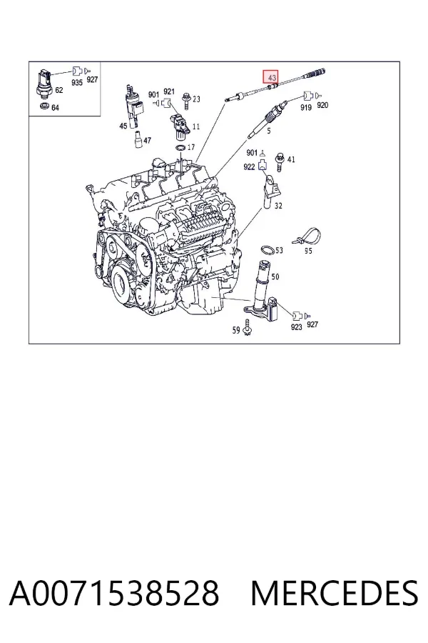 Sensor de temperatura dos gases de escape (GE), até o catalisador A0071538528 Mercedes