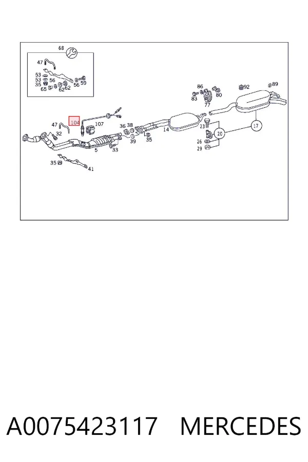 Sonda lambda, sensor de oxigênio até o catalisador A0075423117 Mercedes