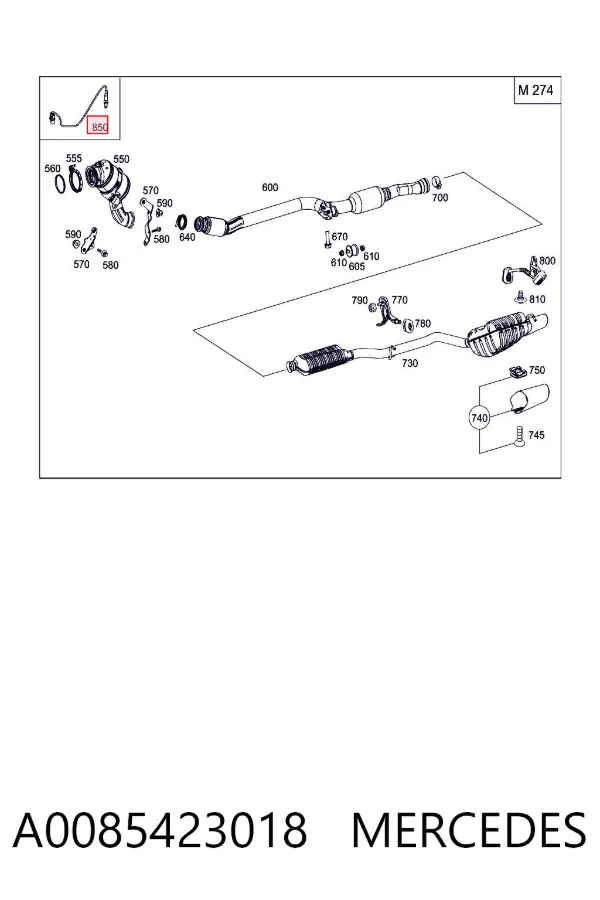 Sonda lambda, sensor de oxigênio até o catalisador A0085423018 Mercedes