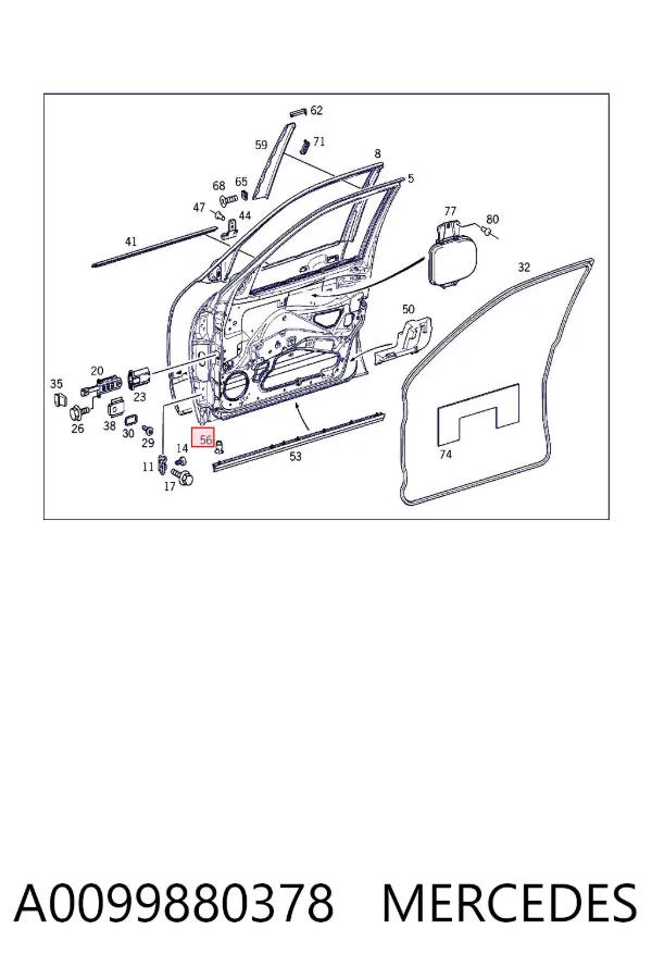 Braçadeira (cápsula) de fixação de moldura da porta A0099880378 Mercedes
