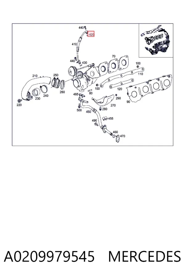 Vedante de mangueira de fornecimento de óleo de turbina A0209979545 Mercedes