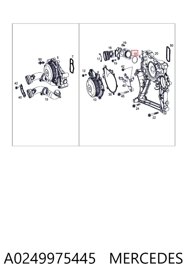 Vedante de bomba de água A0249975445 Mercedes