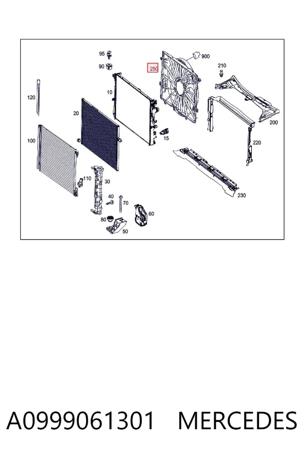 Ventilador elétrico de esfriamento montado (motor + roda de aletas) A0999061301 Mercedes
