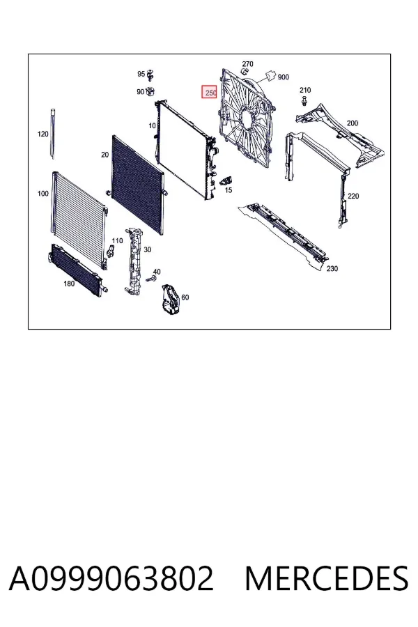 Ventilador elétrico de esfriamento montado (motor + roda de aletas) A0999063802 Mercedes