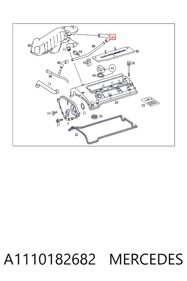 Cano derivado de ventilação de cárter (de separador de óleo) A1110182682 Mercedes