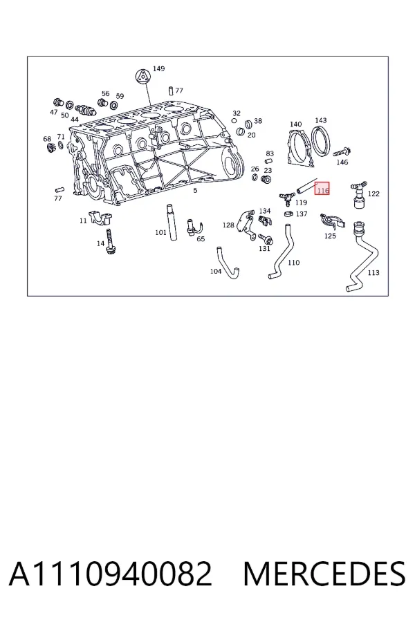 Cano derivado de ventilação de cárter (de separador de óleo) A1110940082 Mercedes