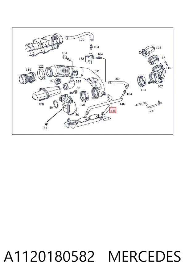 Cano derivado de ventilação de cárter (de separador de óleo) A1120180582 Mercedes