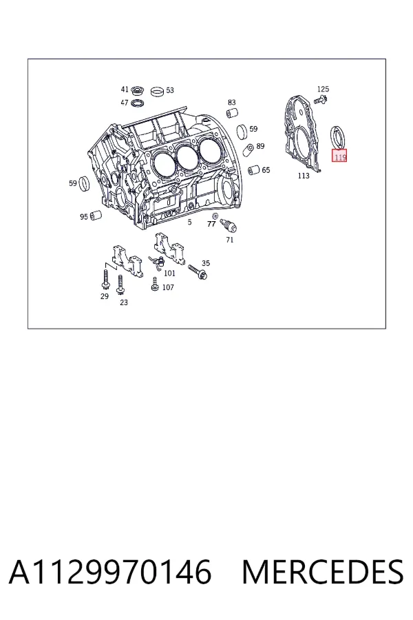 Vedação traseira de cambota de motor A1129970146 Mercedes