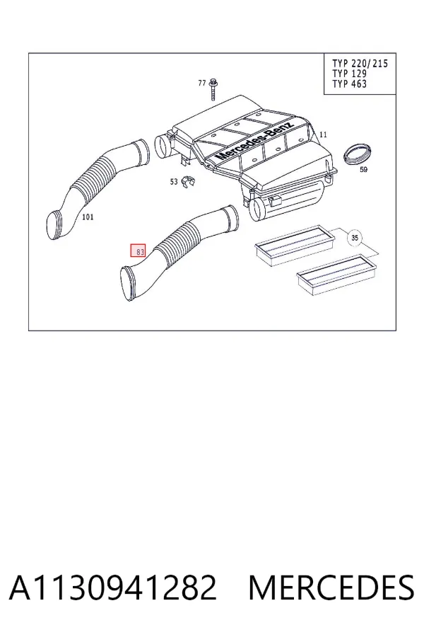 Cano derivado de ar, entrada de filtro de ar A1130941282 Mercedes
