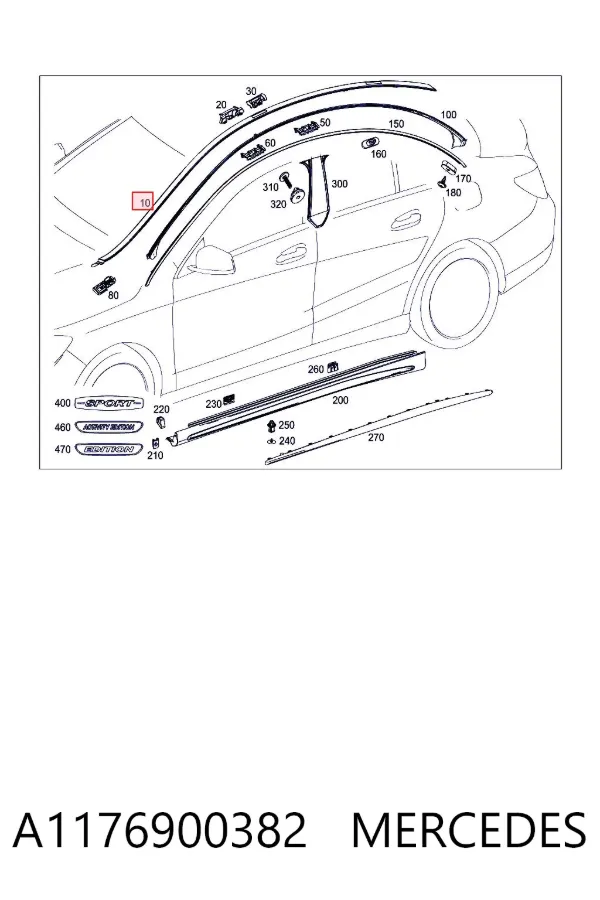 Moldura do teto esquerda A1176900382 Mercedes