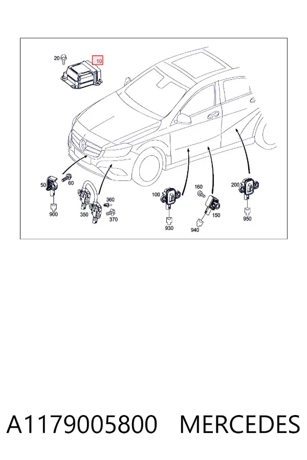 Módulo processador de controlo da bolsa de ar (Centralina eletrônica AIRBAG) A1179005800 Mercedes