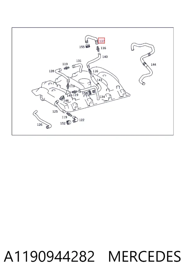 Cano derivado de ventilação de cárter (de separador de óleo) A1190944282 Mercedes