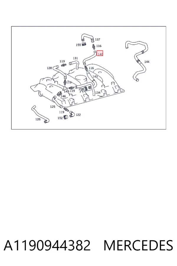 Cano derivado de ventilação de cárter (de separador de óleo) A1190944382 Mercedes