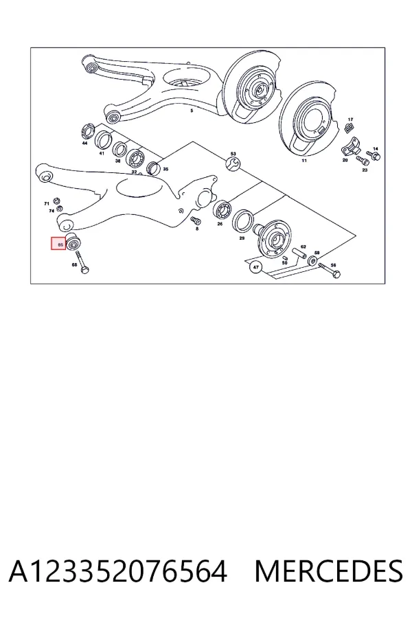 Bloco silencioso externo traseiro de braço oscilante transversal A123352076564 Mercedes