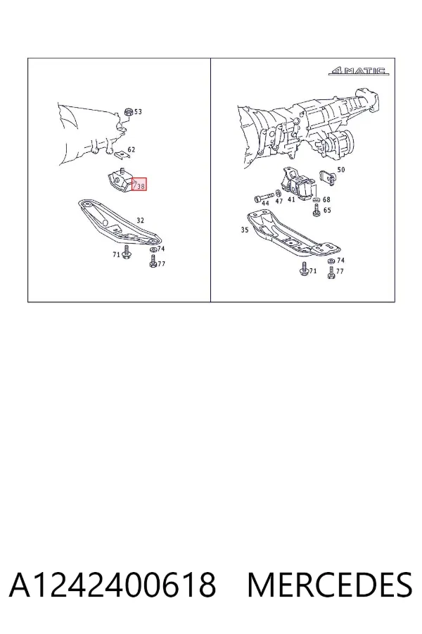 Coxim de transmissão (suporte da caixa de mudança) A1242400618 Mercedes