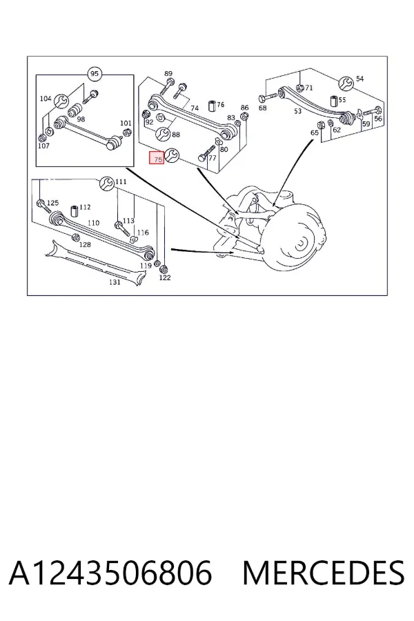 Parafuso de fixação do braço oscilante superior traseiro, kit A1243506806 Mercedes
