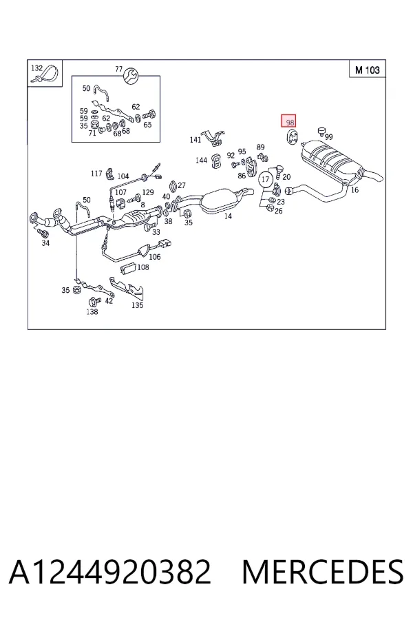 Coxim de fixação do silenciador A1244920382 Mercedes
