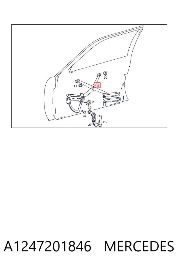 Mecanismo de acionamento de vidro da porta dianteira direita A1247201846 Mercedes