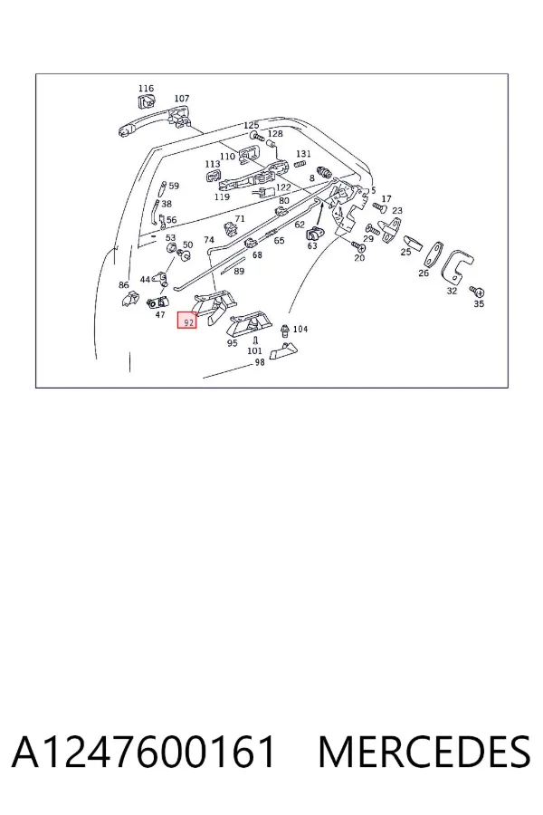 Maçaneta interna dianteira/traseira da porta esquerda A1247600161 Mercedes