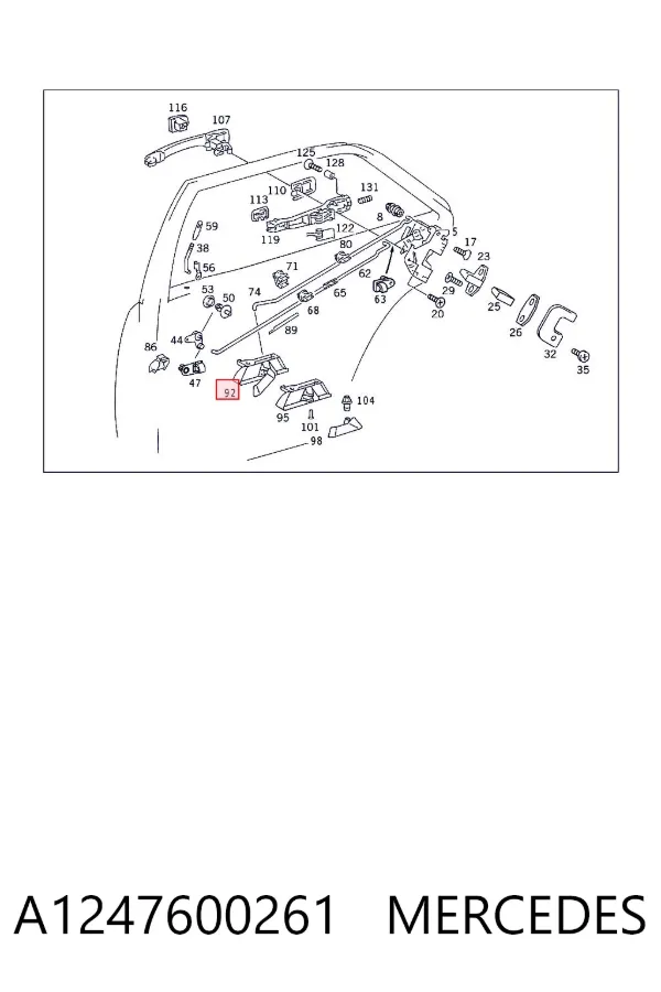Maçaneta interna dianteira/traseira da porta direita A1247600261 Mercedes