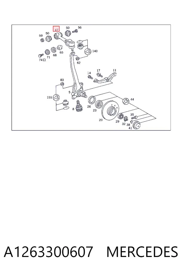 Braço oscilante superior esquerdo de suspensão dianteira A1263300607 Mercedes