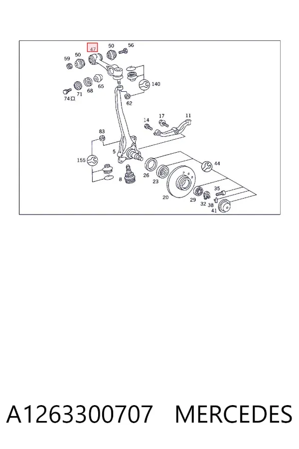 Braço oscilante superior direito de suspensão dianteira A1263300707 Mercedes