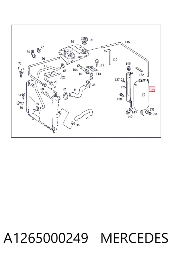 Tanque de expansão do sistema de esfriamento A1265000249 Mercedes