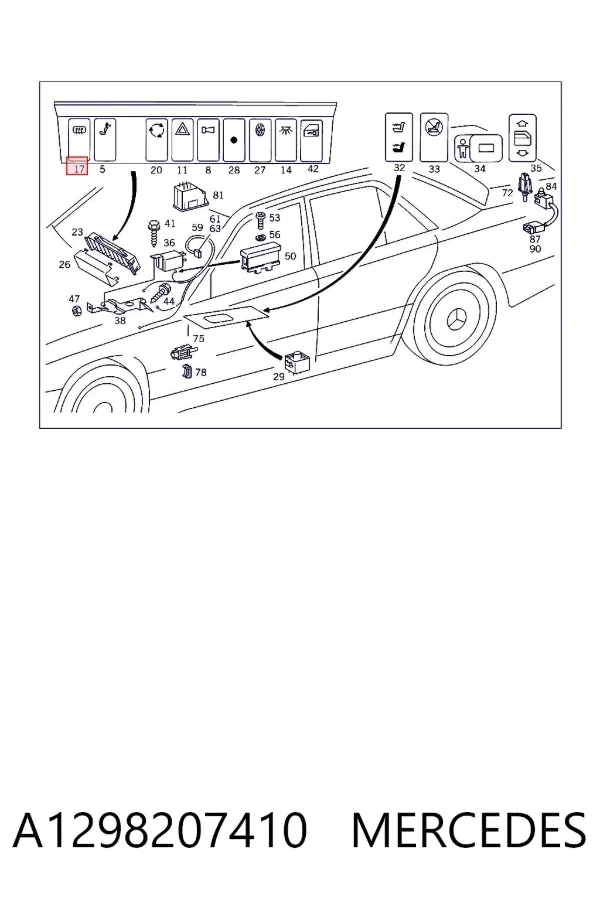 Botão de ativação de aquecimento de vidro traseiro A1298207410 Mercedes