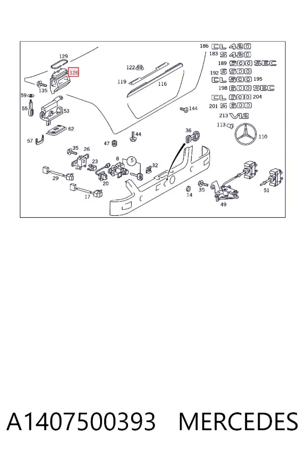 Fecho de tampa de porta-malas (de 3ª/5ª porta traseira) A1407500393 Mercedes
