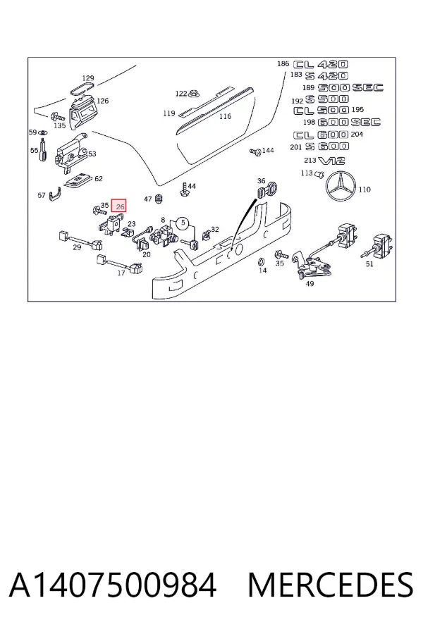 Fecho de tampa de porta-malas (de 3ª/5ª porta traseira) A1407500984 Mercedes