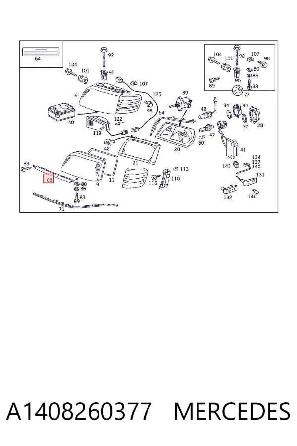 Ripa (placa sobreposta) da luz esquerda A1408260377 Mercedes