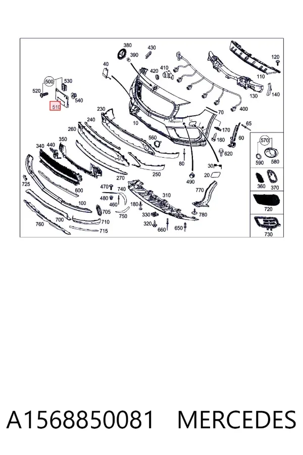 Painel de fixação de matrícula dianteira A1568850081 Mercedes