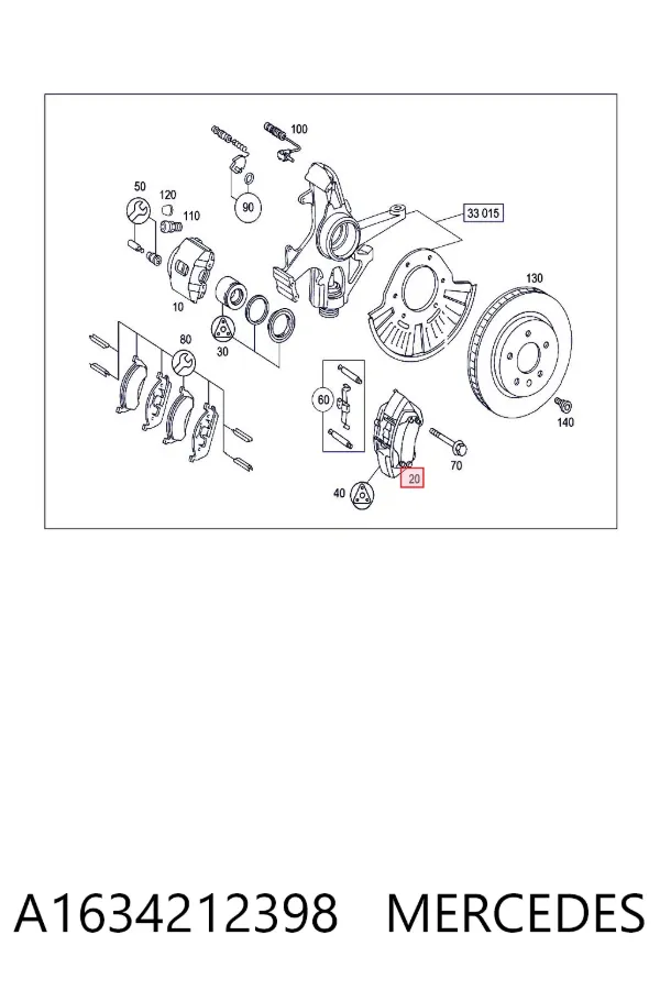 Suporte do freio dianteiro esquerdo A1634212398 Mercedes