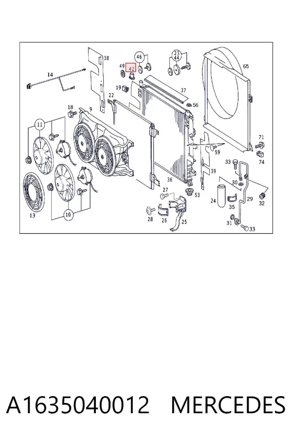 Coxim superior de fixação do radiador A1635040012 Mercedes