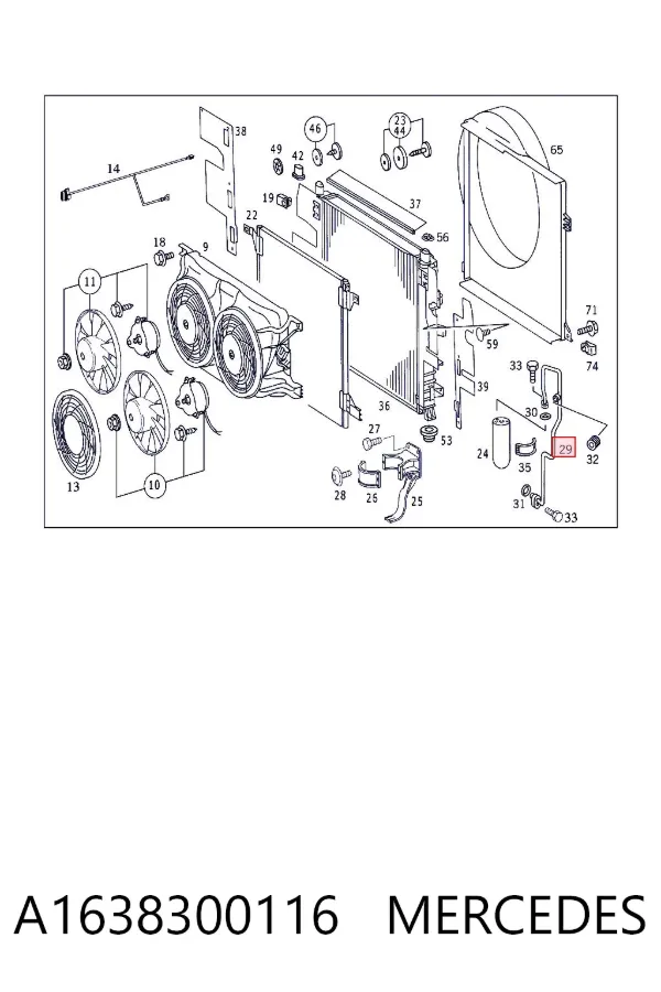 Mangueira de aparelho de ar condicionado, desde o radiador até o secador A1638300116 Mercedes
