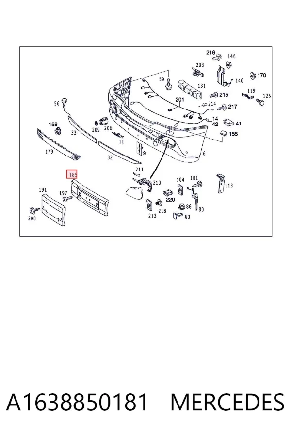 Painel de fixação de matrícula dianteira A1638850181 Mercedes