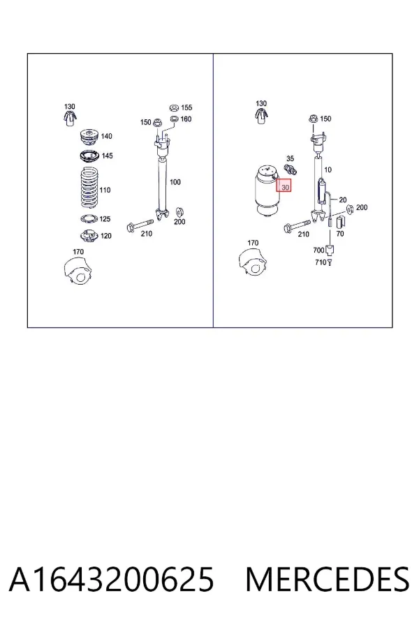 Coxim pneumático (suspensão de lâminas pneumática) do eixo traseiro A1643200625 Mercedes