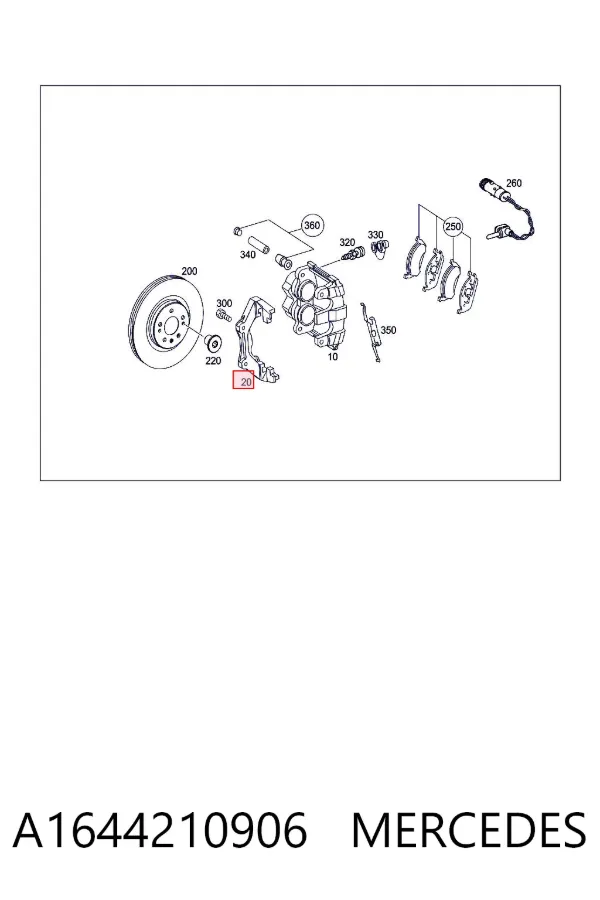 Braçadeira do freio de suporte dianteiro A1644210906 Mercedes