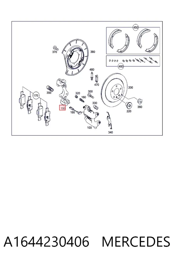 Braçadeira do freio de suporte traseiro A1644230406 Mercedes