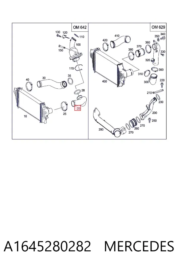 Mangueira (cano derivado) de intercooler A1645280282 Mercedes