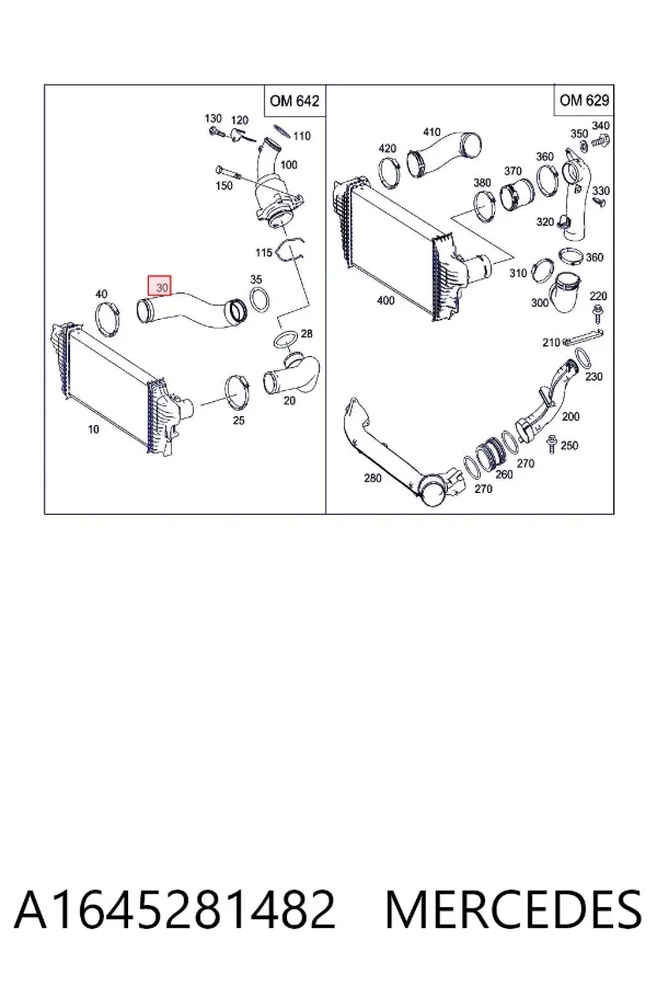 Mangueira (cano derivado) de intercooler A1645281482 Mercedes